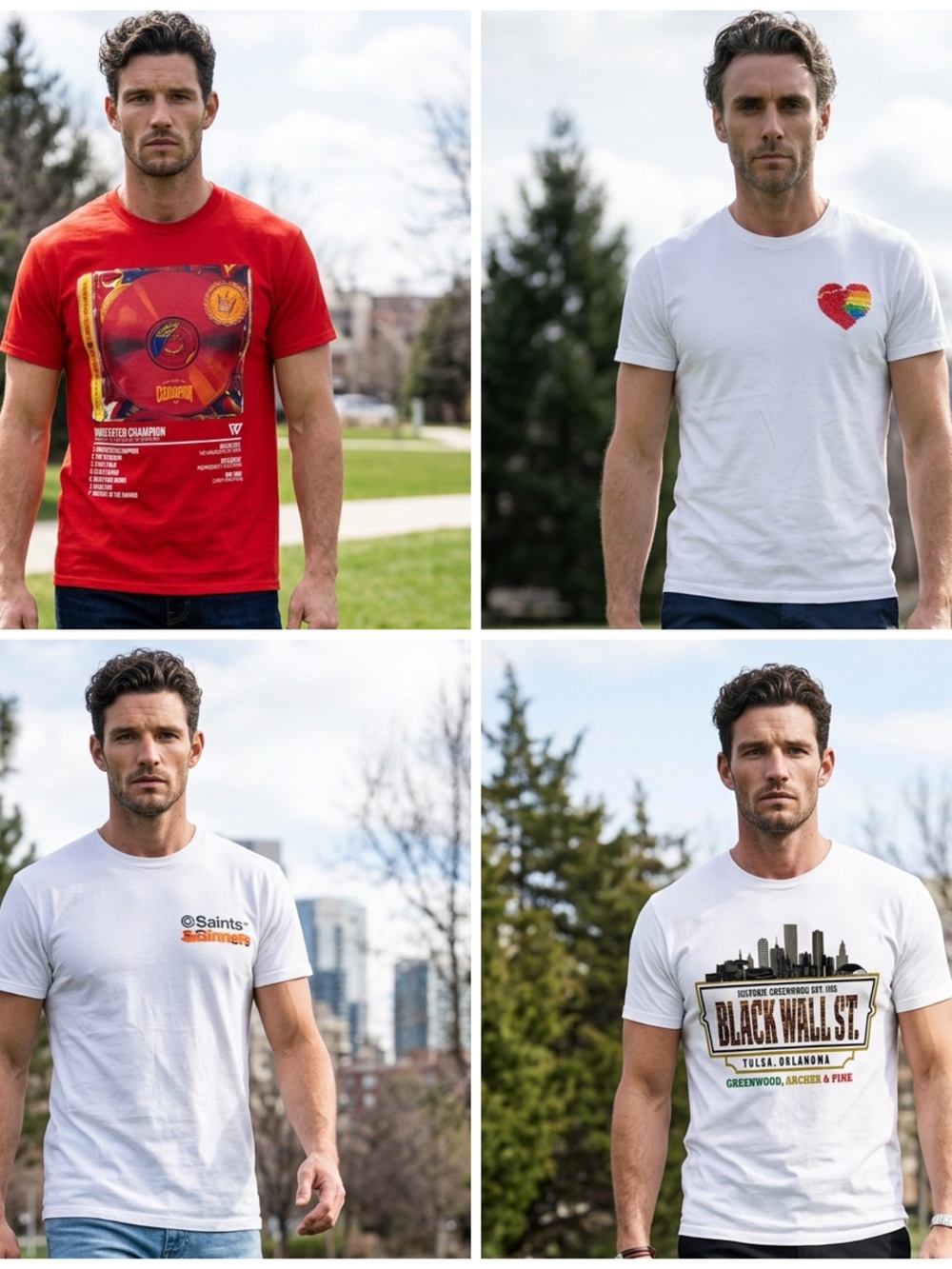 Men's Bundle of (4) Small Short Sleeve Crewneck Shirts Graphic Styles Casual